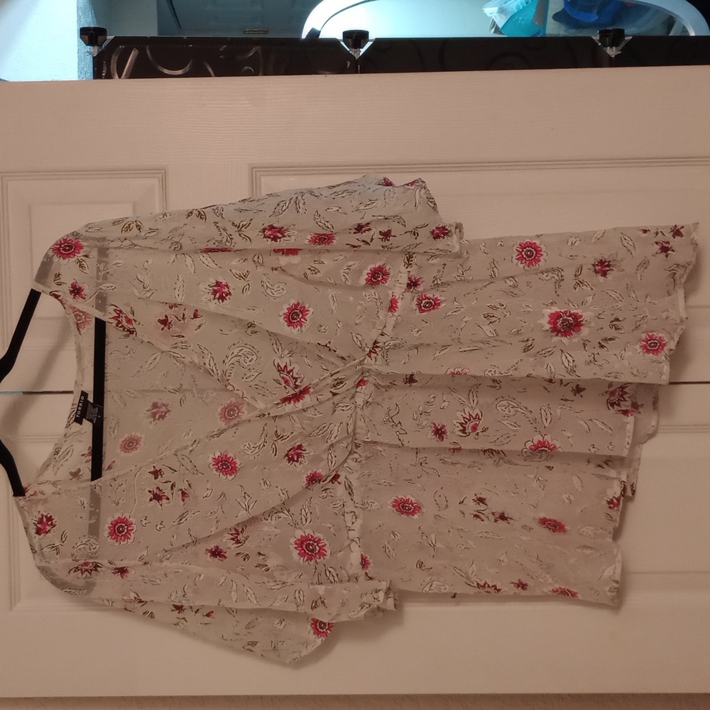 torrid Ivory Floral Wrap Blouse with Pink Accents
